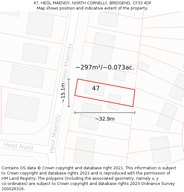 47, HEOL MAENDY, NORTH CORNELLY, BRIDGEND, CF33 4DF: Plot and title map