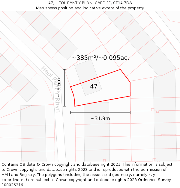 47, HEOL PANT Y RHYN, CARDIFF, CF14 7DA: Plot and title map