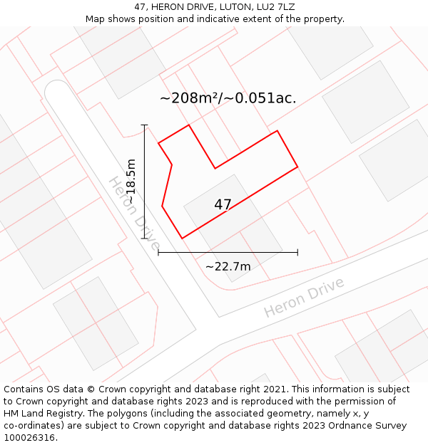 47, HERON DRIVE, LUTON, LU2 7LZ: Plot and title map