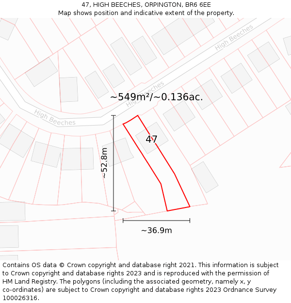 47, HIGH BEECHES, ORPINGTON, BR6 6EE: Plot and title map
