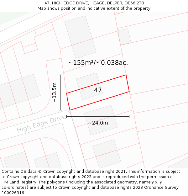 47, HIGH EDGE DRIVE, HEAGE, BELPER, DE56 2TB: Plot and title map