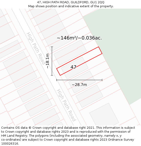 47, HIGH PATH ROAD, GUILDFORD, GU1 2QQ: Plot and title map