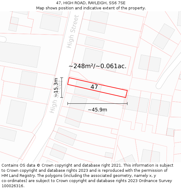 47, HIGH ROAD, RAYLEIGH, SS6 7SE: Plot and title map