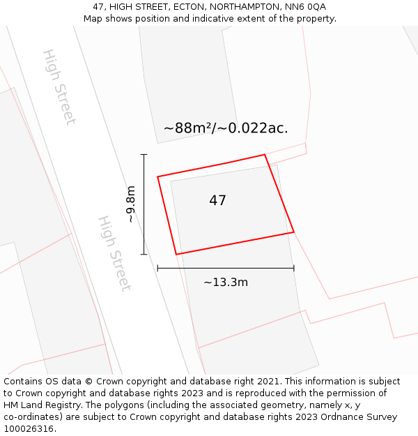 47, HIGH STREET, ECTON, NORTHAMPTON, NN6 0QA: Plot and title map