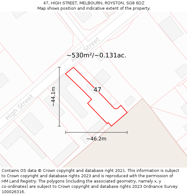 47, HIGH STREET, MELBOURN, ROYSTON, SG8 6DZ: Plot and title map