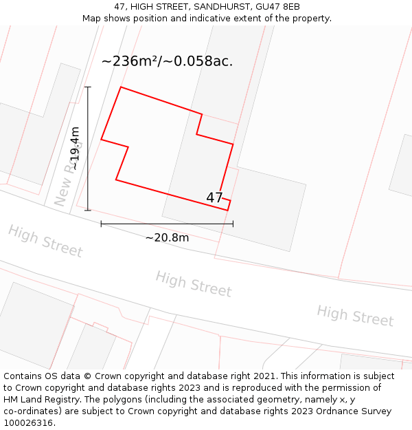 47, HIGH STREET, SANDHURST, GU47 8EB: Plot and title map