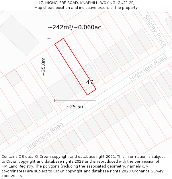 47, HIGHCLERE ROAD, KNAPHILL, WOKING, GU21 2PJ: Plot and title map