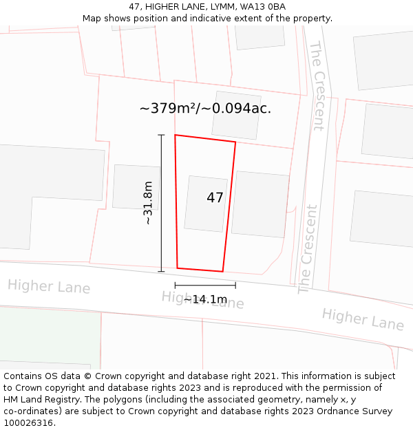 47, HIGHER LANE, LYMM, WA13 0BA: Plot and title map