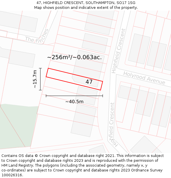 47, HIGHFIELD CRESCENT, SOUTHAMPTON, SO17 1SG: Plot and title map