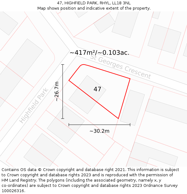 47, HIGHFIELD PARK, RHYL, LL18 3NL: Plot and title map