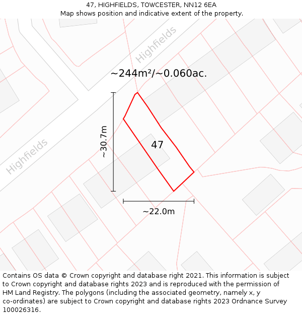 47, HIGHFIELDS, TOWCESTER, NN12 6EA: Plot and title map
