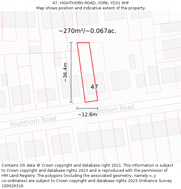 47, HIGHTHORN ROAD, YORK, YO31 9HF: Plot and title map