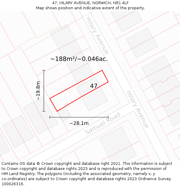 47, HILARY AVENUE, NORWICH, NR1 4LF: Plot and title map
