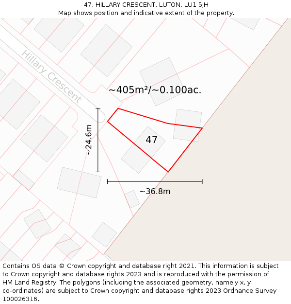 47, HILLARY CRESCENT, LUTON, LU1 5JH: Plot and title map