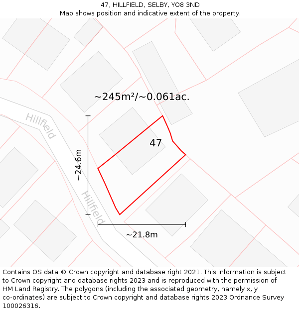 47, HILLFIELD, SELBY, YO8 3ND: Plot and title map