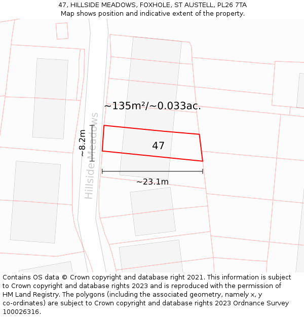 47, HILLSIDE MEADOWS, FOXHOLE, ST AUSTELL, PL26 7TA: Plot and title map