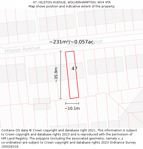 47, HILSTON AVENUE, WOLVERHAMPTON, WV4 4TA: Plot and title map