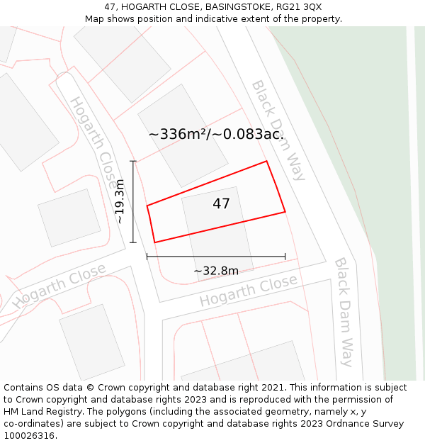 47, HOGARTH CLOSE, BASINGSTOKE, RG21 3QX: Plot and title map