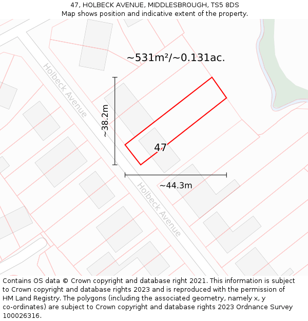 47, HOLBECK AVENUE, MIDDLESBROUGH, TS5 8DS: Plot and title map
