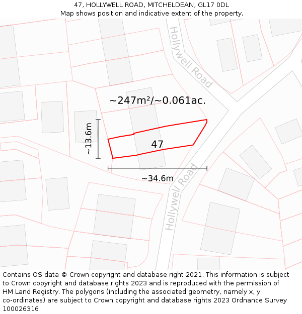 47, HOLLYWELL ROAD, MITCHELDEAN, GL17 0DL: Plot and title map