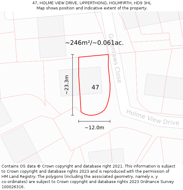 47, HOLME VIEW DRIVE, UPPERTHONG, HOLMFIRTH, HD9 3HL: Plot and title map