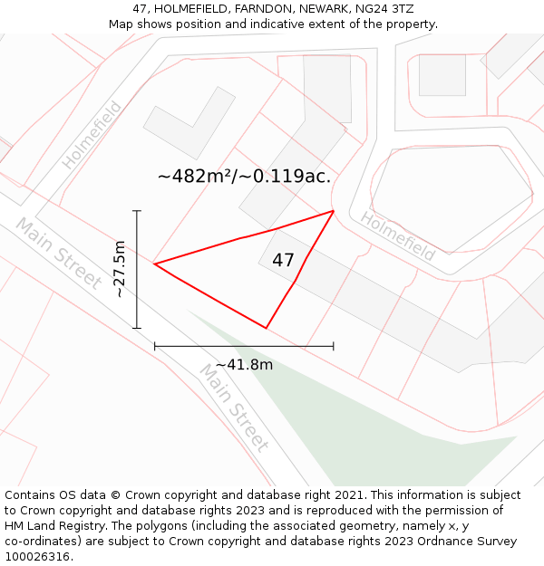 47, HOLMEFIELD, FARNDON, NEWARK, NG24 3TZ: Plot and title map
