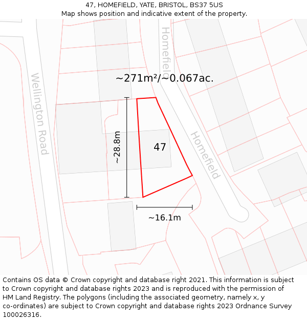 47, HOMEFIELD, YATE, BRISTOL, BS37 5US: Plot and title map