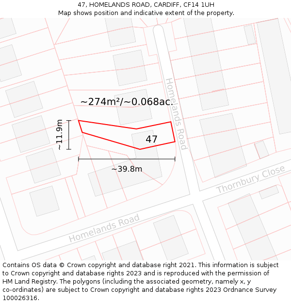 47, HOMELANDS ROAD, CARDIFF, CF14 1UH: Plot and title map