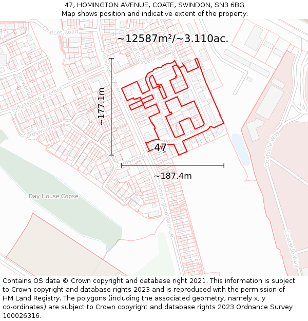 47, HOMINGTON AVENUE, COATE, SWINDON, SN3 6BG: Plot and title map
