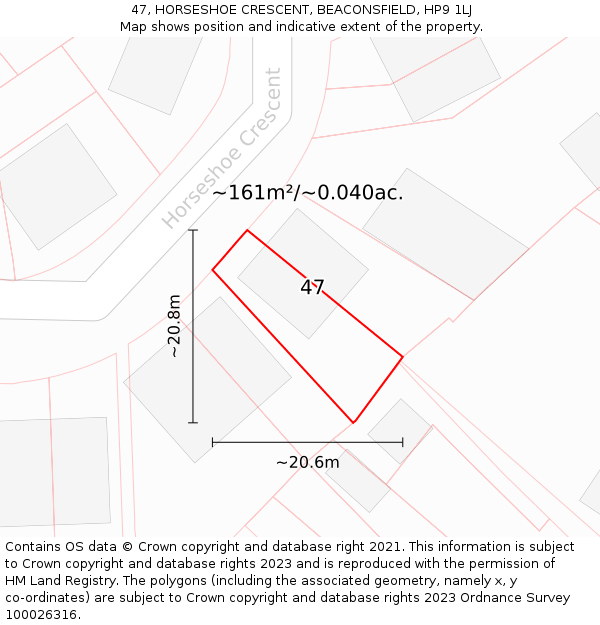 47, HORSESHOE CRESCENT, BEACONSFIELD, HP9 1LJ: Plot and title map