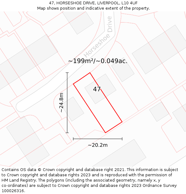 47, HORSESHOE DRIVE, LIVERPOOL, L10 4UF: Plot and title map