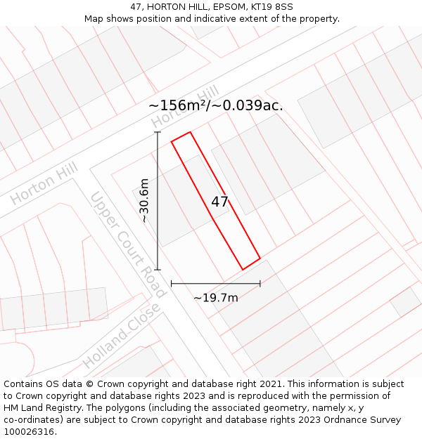 47, HORTON HILL, EPSOM, KT19 8SS: Plot and title map