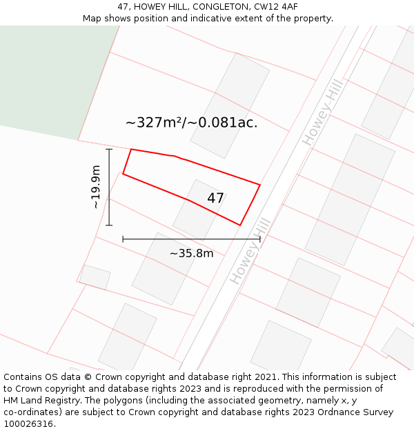 47, HOWEY HILL, CONGLETON, CW12 4AF: Plot and title map