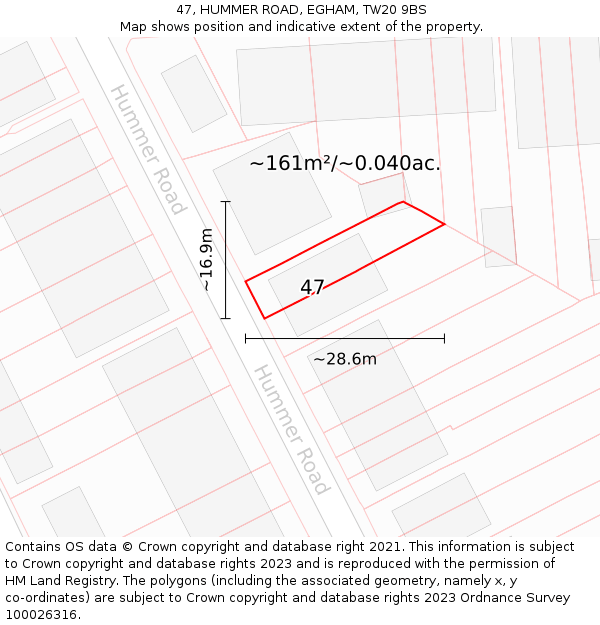 47, HUMMER ROAD, EGHAM, TW20 9BS: Plot and title map