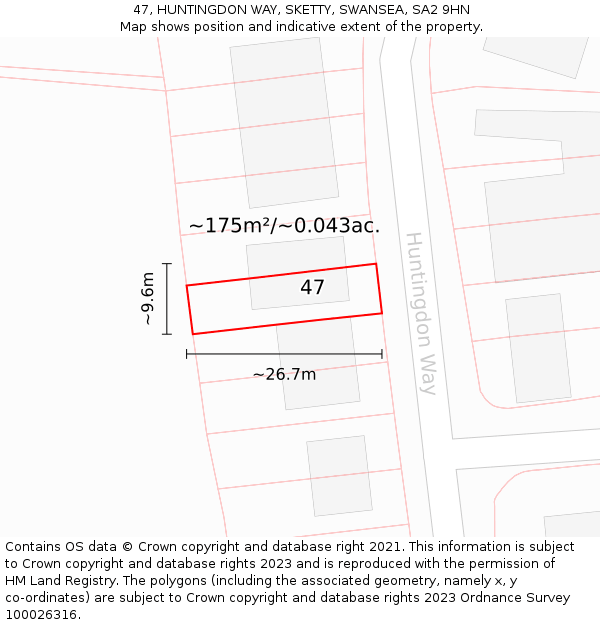 47, HUNTINGDON WAY, SKETTY, SWANSEA, SA2 9HN: Plot and title map