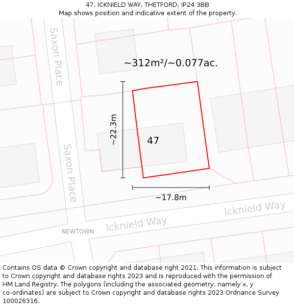 47, ICKNIELD WAY, THETFORD, IP24 3BB: Plot and title map