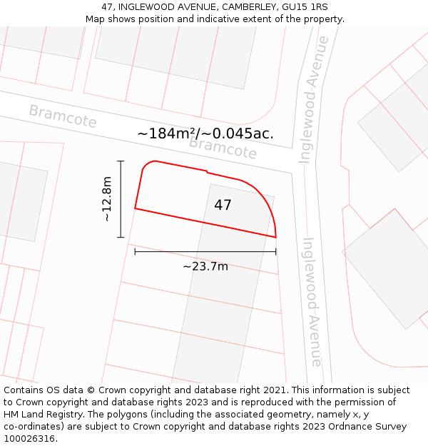 47, INGLEWOOD AVENUE, CAMBERLEY, GU15 1RS: Plot and title map