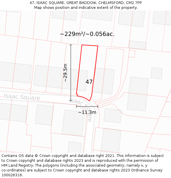47, ISAAC SQUARE, GREAT BADDOW, CHELMSFORD, CM2 7PP: Plot and title map