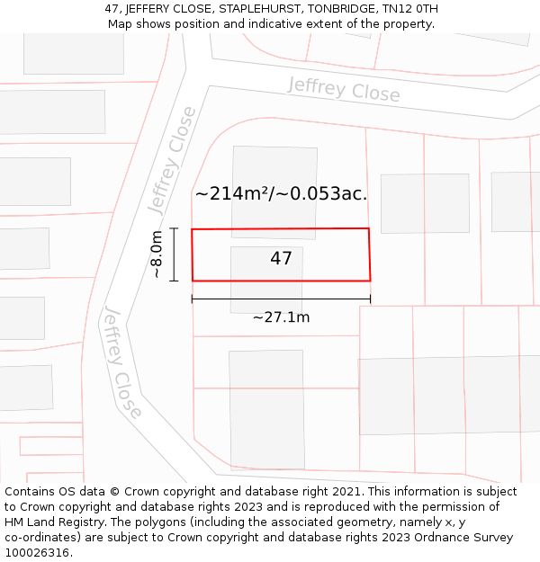 47, JEFFERY CLOSE, STAPLEHURST, TONBRIDGE, TN12 0TH: Plot and title map