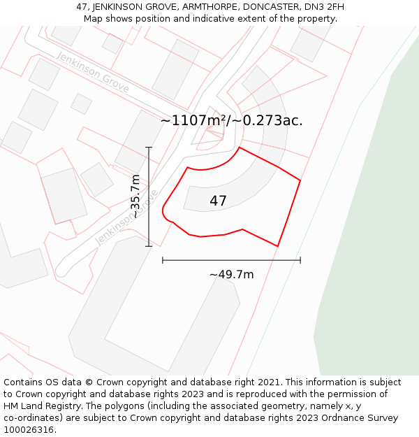 47, JENKINSON GROVE, ARMTHORPE, DONCASTER, DN3 2FH: Plot and title map