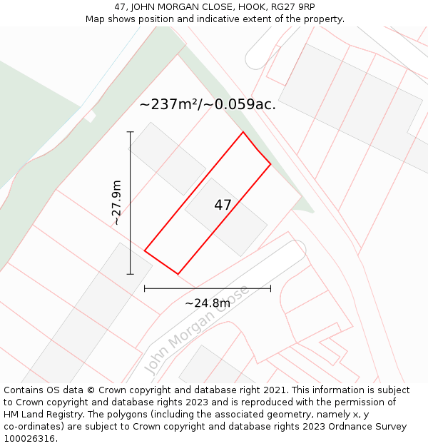 47, JOHN MORGAN CLOSE, HOOK, RG27 9RP: Plot and title map