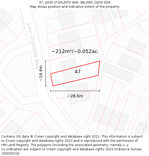 47, JOHN O'GAUNTS WAY, BELPER, DE56 0DA: Plot and title map