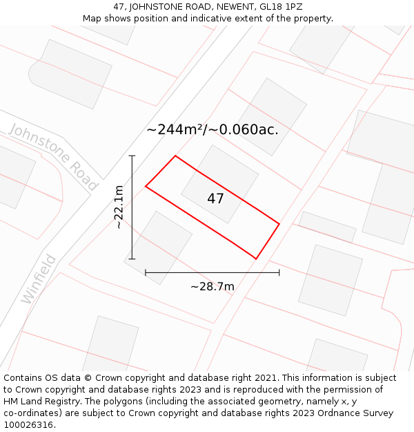 47, JOHNSTONE ROAD, NEWENT, GL18 1PZ: Plot and title map