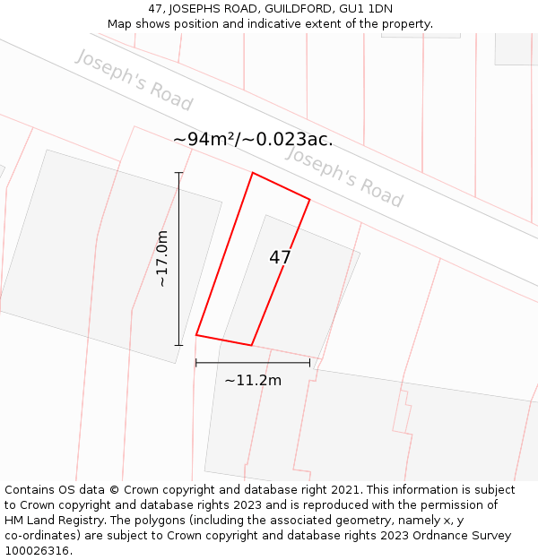 47, JOSEPHS ROAD, GUILDFORD, GU1 1DN: Plot and title map