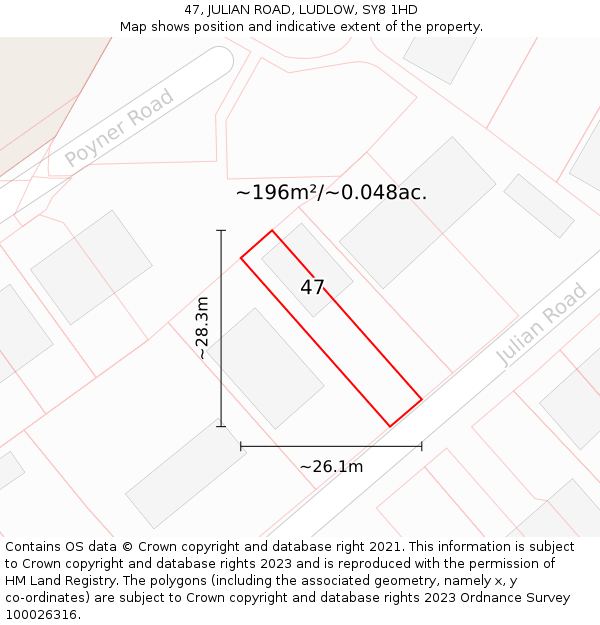 47, JULIAN ROAD, LUDLOW, SY8 1HD: Plot and title map