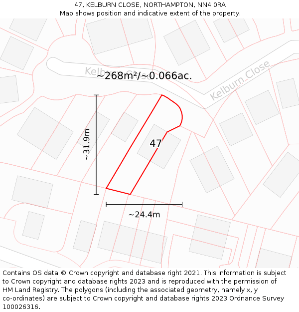 47, KELBURN CLOSE, NORTHAMPTON, NN4 0RA: Plot and title map
