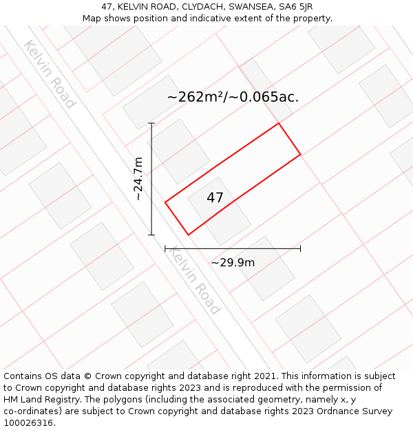 47, KELVIN ROAD, CLYDACH, SWANSEA, SA6 5JR: Plot and title map