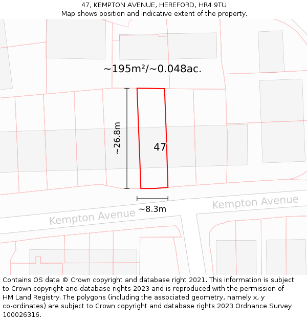 47, KEMPTON AVENUE, HEREFORD, HR4 9TU: Plot and title map