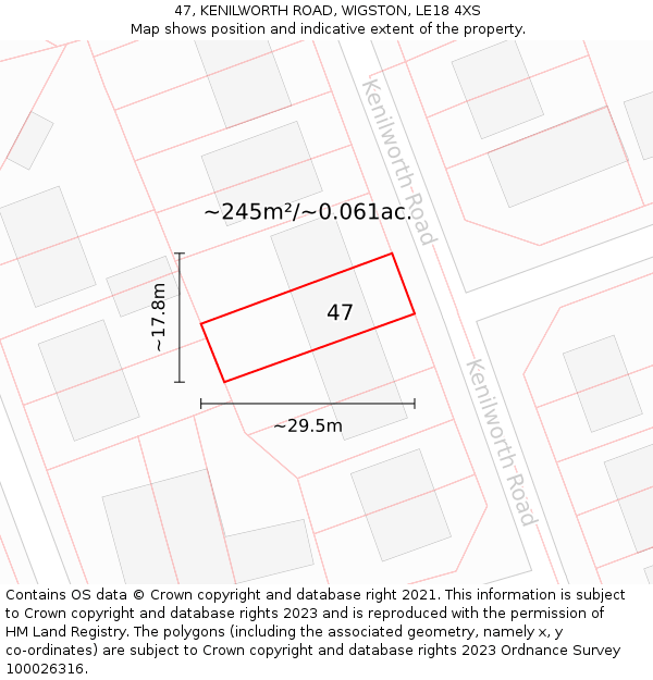 47, KENILWORTH ROAD, WIGSTON, LE18 4XS: Plot and title map