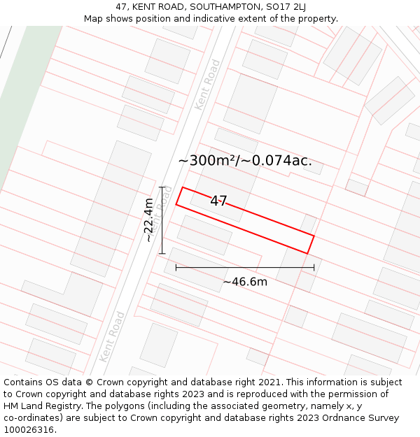 47, KENT ROAD, SOUTHAMPTON, SO17 2LJ: Plot and title map